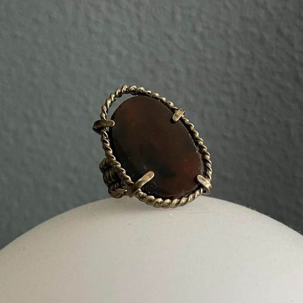 Vintage y2k boho brass gold amber Irregular stone fairy grunge elastic ring